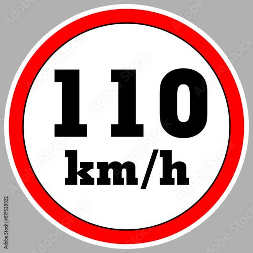 Maximum Speed limit sign 110 km h. Isolated road sign icon on white background. 200 MPH Maximum speed sign speed limit sign illustration vector template road sign yellow background
