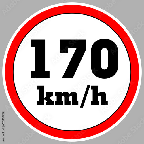 Maximum Speed limit sign 170 km h. Isolated road sign icon on white background. 200 MPH Maximum speed sign speed limit sign illustration vector template road sign yellow background
