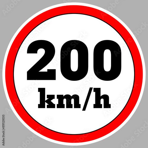 Maximum Speed limit sign 200 km h. Isolated road sign icon on white background. 200 MPH Maximum speed sign speed limit sign illustration vector template road sign yellow background
