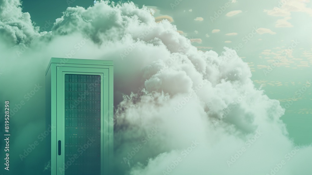 Realistic Photo of a Mint Green Cloud Computing Server Accessible through Secure Networks