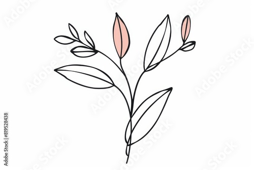 Elegant Minimalist Line Drawing of a Plant with Leaves and Pot on a Clean White Background