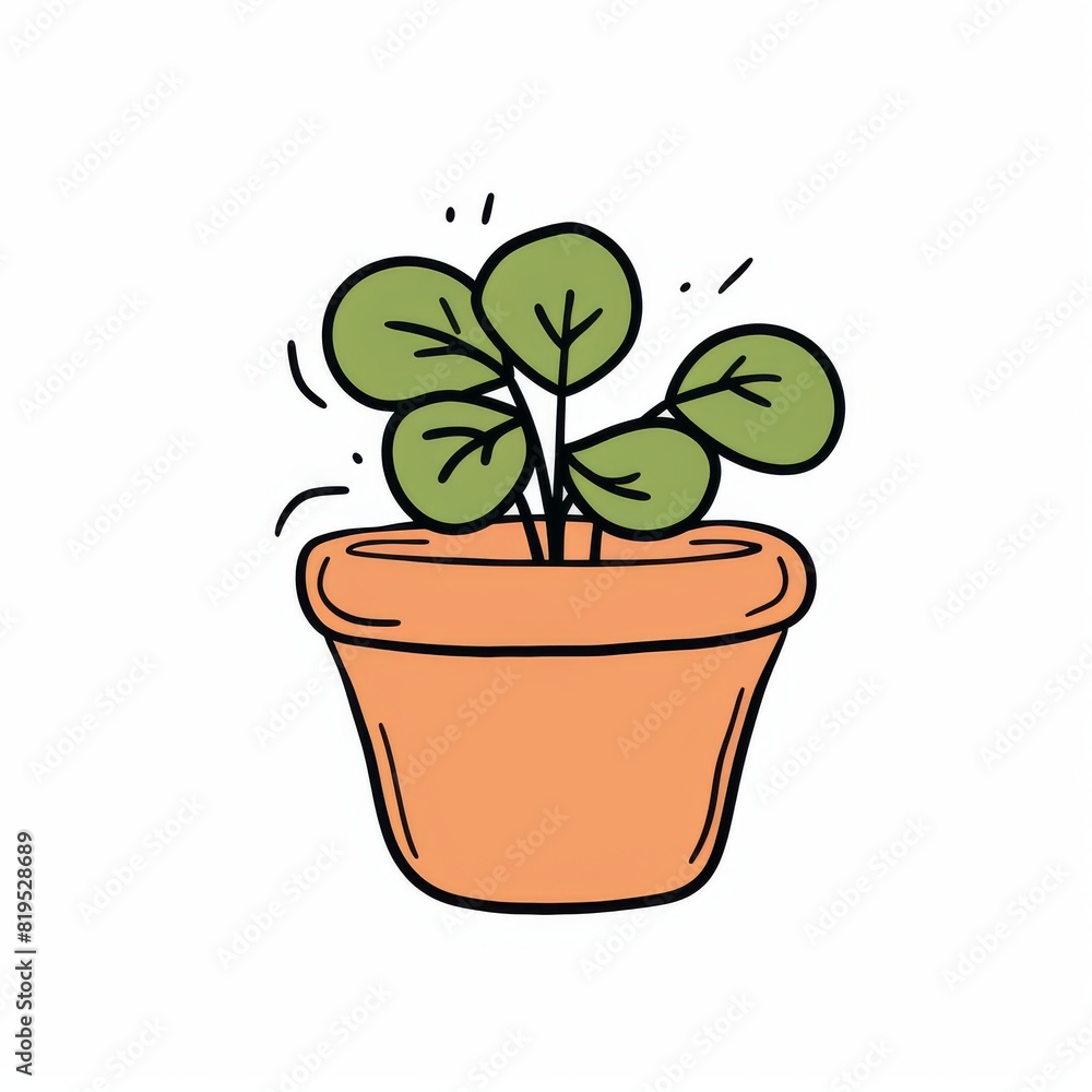 Obraz premium Elegant Minimalist Line Drawing of a Plant with Leaves and Pot on a Clean White Background