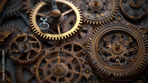 Rustic Bronze Gears Captured in a Vintage Mechanical Clock, Emphasizing Timeless Craftsmanship © Hanzala