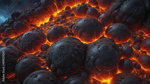 Glowing Lava Bubbles Drifting in Space photo