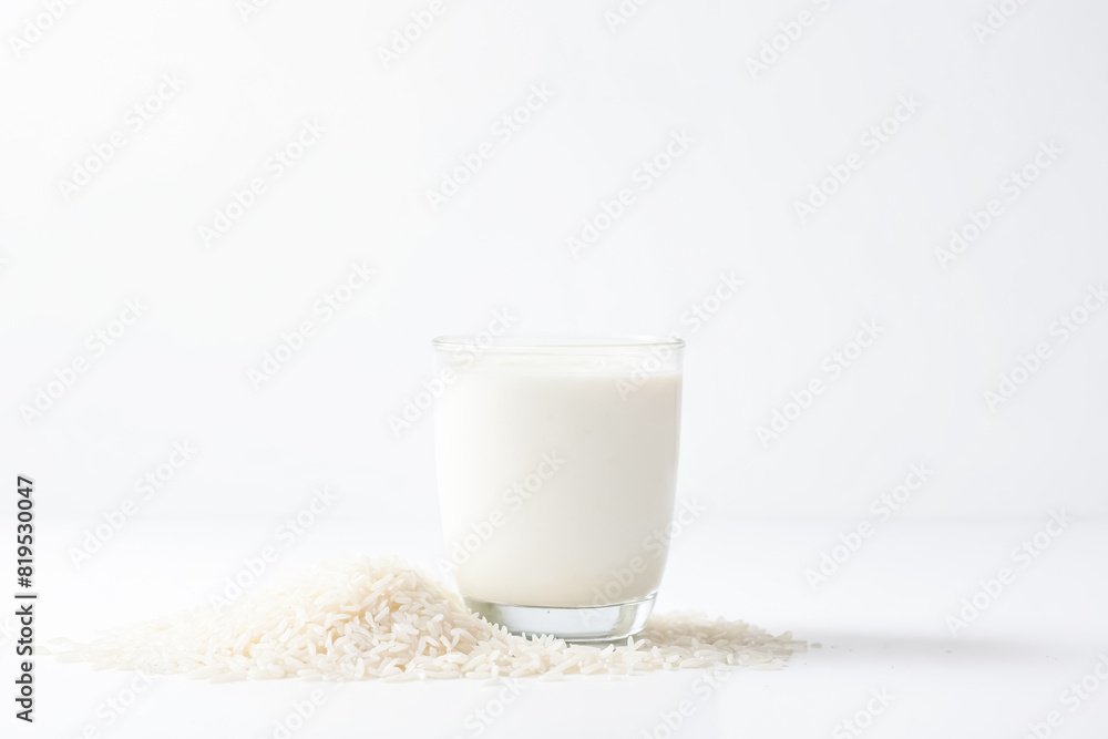 Rice Milk and Rice Grains on a White Background Rice Milk and Rice Grains on a White Background