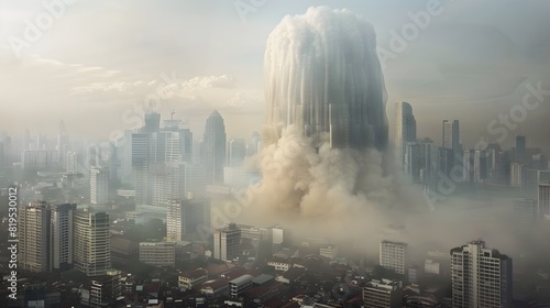 Satirical Artwork Depicting a Giant Air Filter Consuming a Citys Smog Generative ai photo