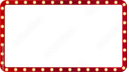 Retro light box frame border with 16:9 aspect ratio, for web, presentation, thumbnail, cut out, png isolated on transparent background.