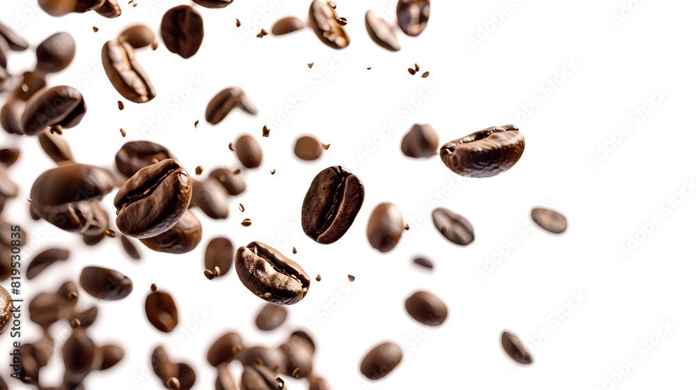 Aromatic Roasted Coffee Beans Scattered on a Light Background Aromatic Roasted Coffee Beans Scattered on a Light Background