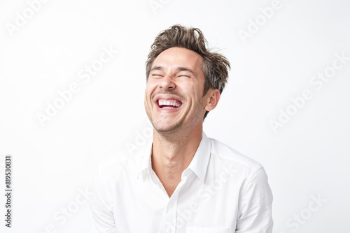 Happy man laughing with teeth showing