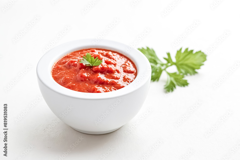 Red sauce in a white bowl Red sauce in a white bowl