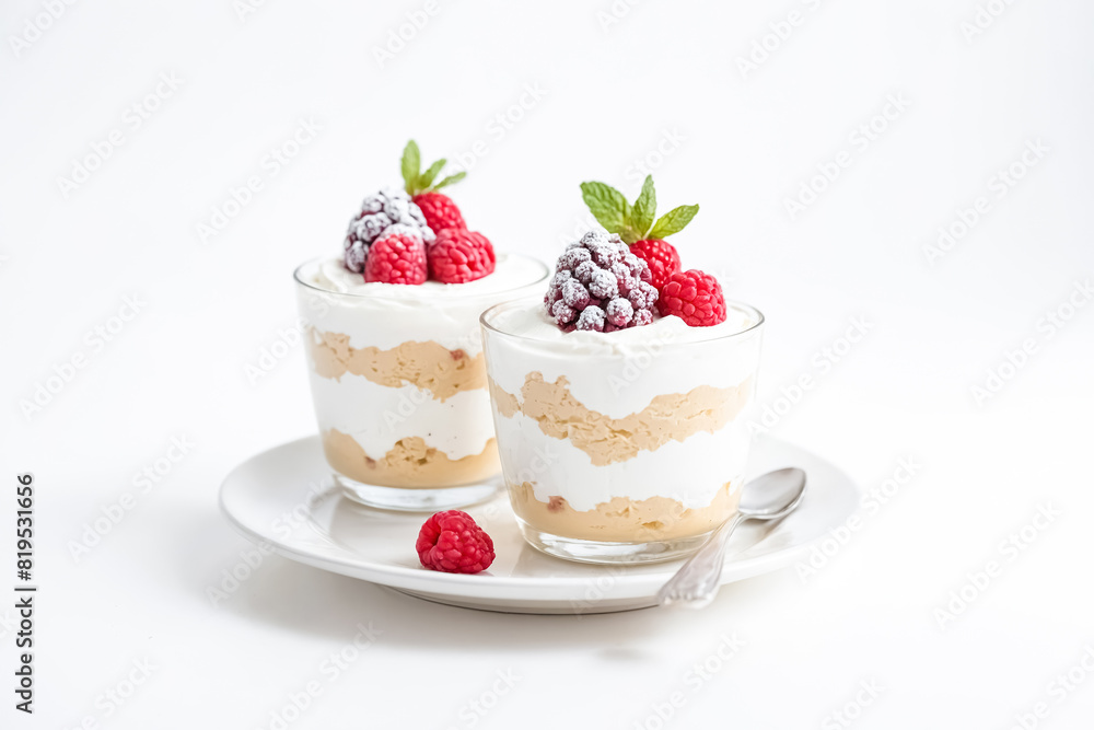 Raspberry and Cream Dessert in Glass Cups Raspberry and Cream Dessert in Glass Cups