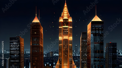 Glossy and artistic neon light effect urban landscapes of modern towering cities and Skyscrapers or Artistic textures and futuristic townscapes ai generative #819532075