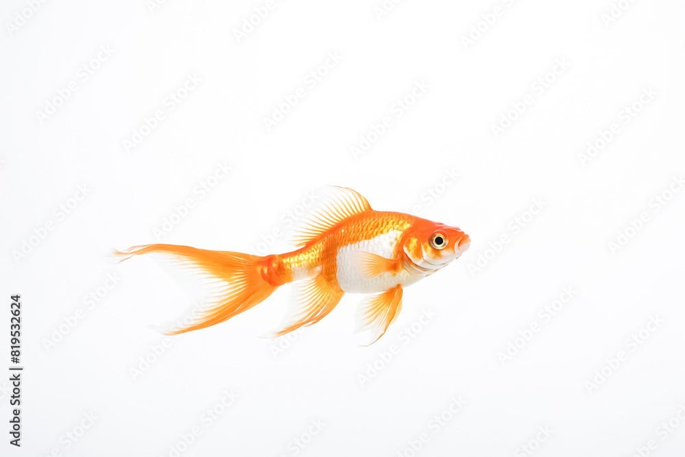 Elegant Goldfish Swimming Isolated on White Background Elegant Goldfish Swimming Isolated on White Background