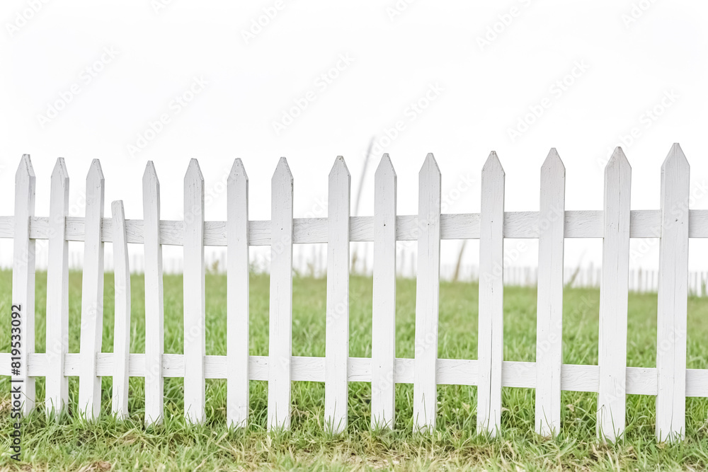 White picket fence in front of green grass White picket fence in front of green grass