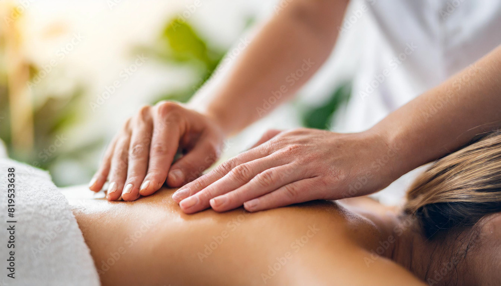 woman's bare back during a spa treatment, with a female hand gently massaging the skin, symbolizing relaxation, wellness, and self-care in a serene, white setting woman's bare back during a spa treatment, with a female hand gently massaging the skin, symbolizing relaxation, wellness, and self-care in a serene, white setting