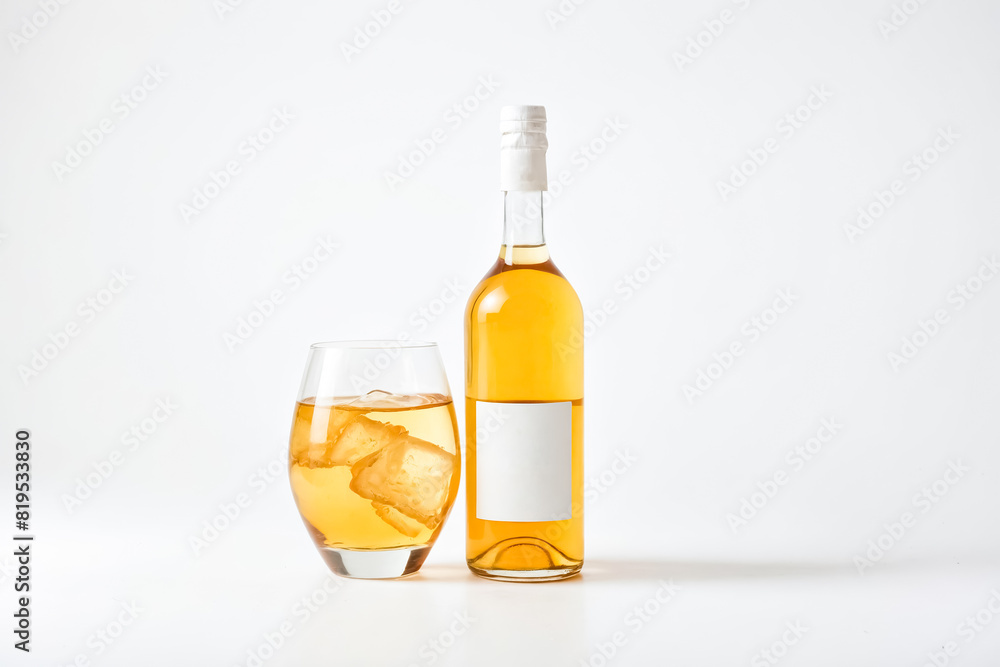 Bottle of Alcohol with Glass and Ice Cubes Bottle of Alcohol with Glass and Ice Cubes