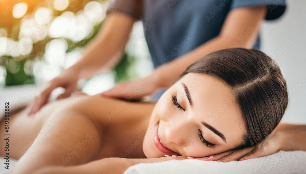 woman's bare back during a spa treatment, with a female hand gently massaging the skin, symbolizing relaxation, wellness, and self-care in a serene, white setting woman's bare back during a spa treatment, with a female hand gently massaging the skin, symbolizing relaxation, wellness, and self-care in a serene, white setting