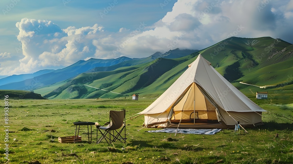 Scenic Tent Camping in Lush Mountain Valley Landscape