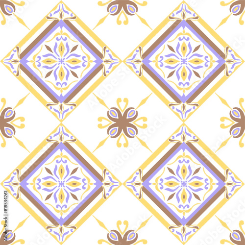 Tile seamless pattern design. With colourful motifs background.