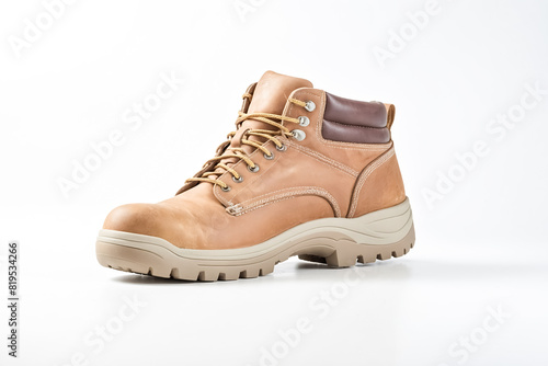 Brown Leather Work Boot Isolated on White Background
