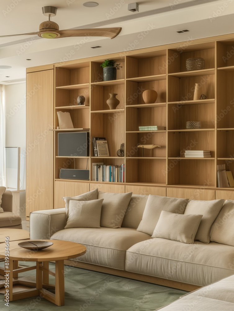 bright room with a sofa and a wooden beige wardrobe and light from the window interior design bright room with a sofa and a wooden beige wardrobe and light from the window interior design