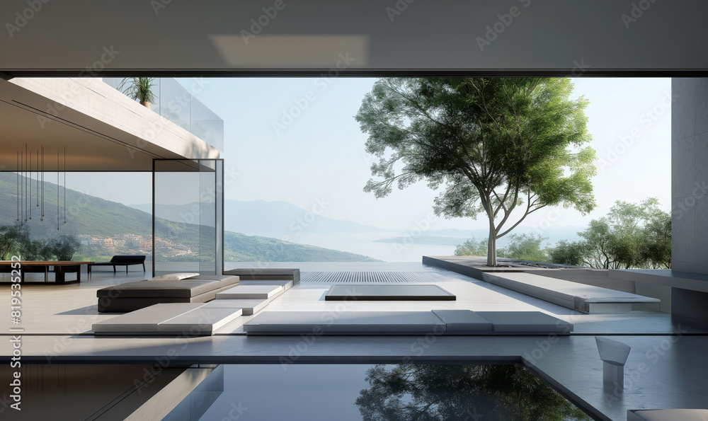 Fototapeta premium villa with pool interior mountain view