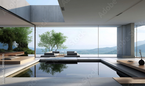 villa with pool interior mountain view