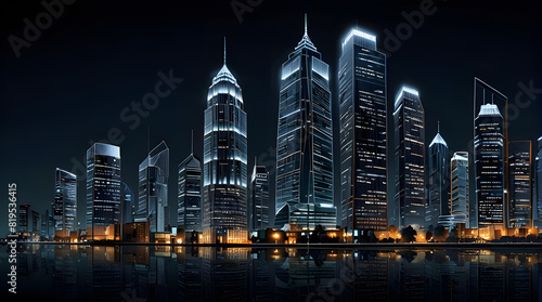 Glossy and artistic neon light effect urban landscapes of modern towering cities and Skyscrapers or Artistic textures and futuristic townscapes ai generative #819536415