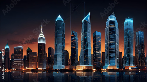 Glossy and artistic neon light effect urban landscapes of modern towering cities and Skyscrapers or Artistic textures and futuristic townscapes ai generative #819537479
