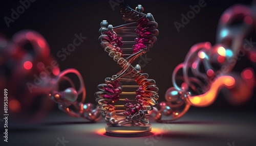 Glowing Crimson DNA Helix Elegant Molecular Forms Pulsing with Inspired Energy