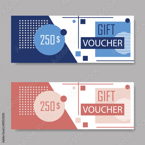 Gift coupon. Gift certificate, template in geometry style.