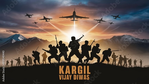 Kargil Vijay Diwas, Kargil victory day, indian army silhouette, holding flag photo