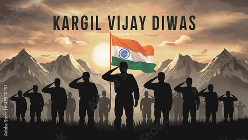 Kargil Vijay Diwas  Kargil victory day  indian army silhouette  holding flag