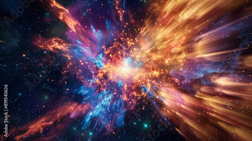 A brilliant 3D rendering of a pulsing supernova  with vibrant bursts of light and color creating a vibrant scene.