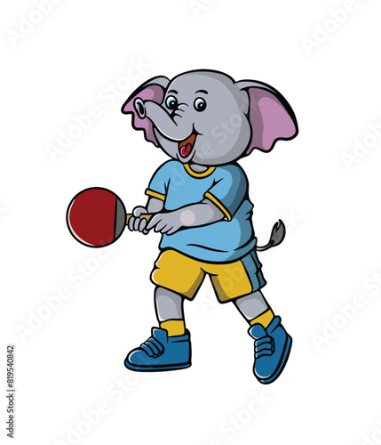 Cute smiling elephant cartoon illustration design ready for ping pong sport-01.eps