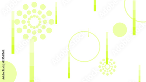 Lime Green Square Rain with Blooming Circles, Abstract Background