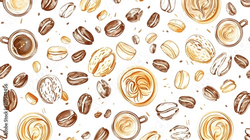 Doodled Compilation of Coffee Bean Patterns and Textures Generative ai