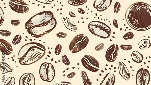 Compilation of Doodled Coffee Elements A Handrawn Collection of Coffee Bean Patterns and Textures Generative ai