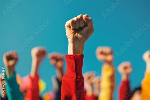 hands raised up to the sky. Conceptual photo about International Day of Countering hate speech.