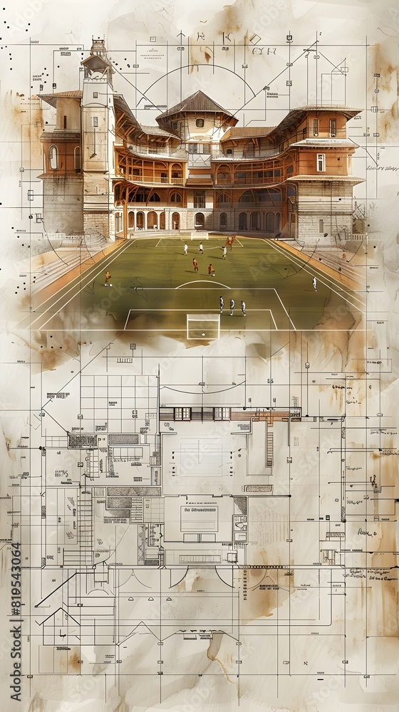 Obraz premium of Architectural Blueprint for Soccer Stadium Construction