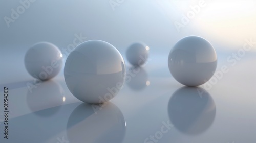 A minimalist yet powerful image of a handful of simple spheres arranged in a geometric pattern, with flawless textures and lighting that lend a sense of realistic depth and volume.