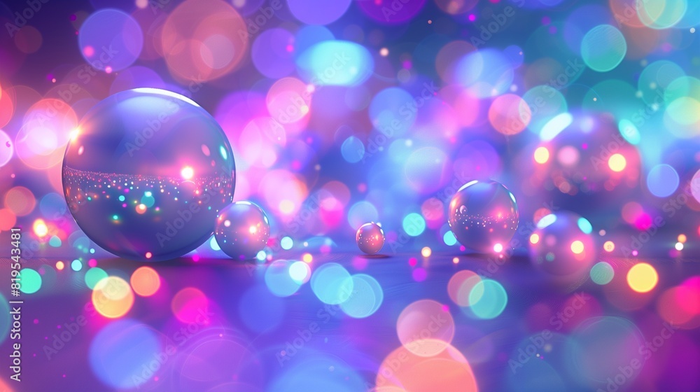 A playfully vibrant and colorful image of softly rounded spheres, permeated by glowing particles in a myriad of shades, captured in HD with striking accuracy and clarity.