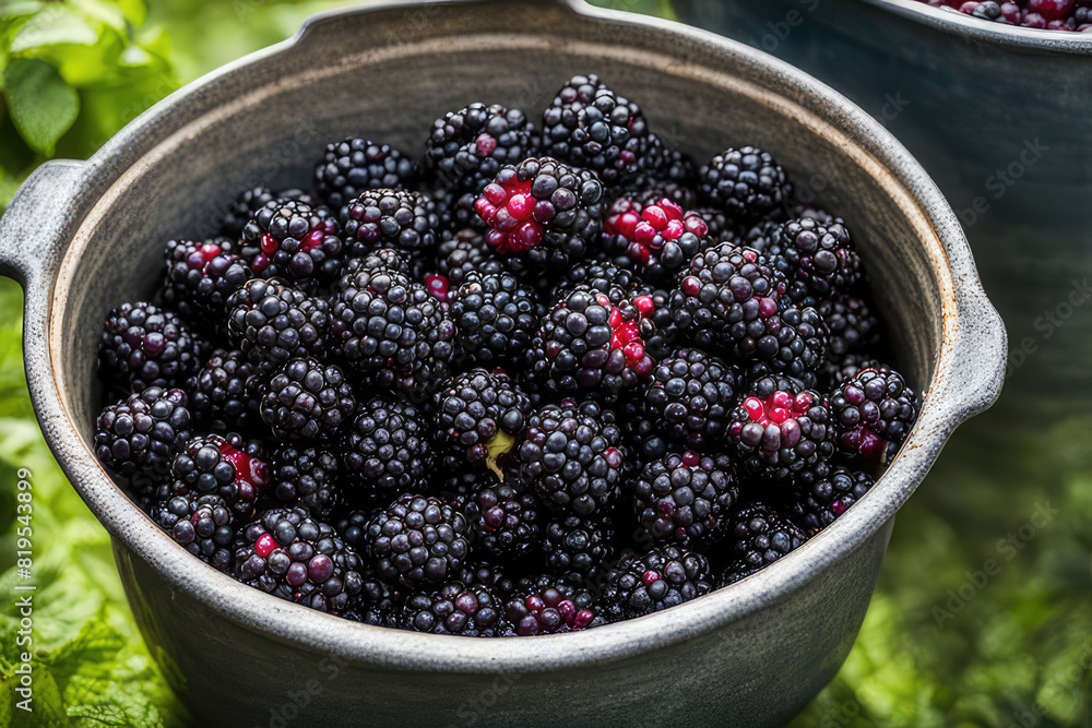 Fresh wild blackberries in a pot Fresh wild blackberries in a pot