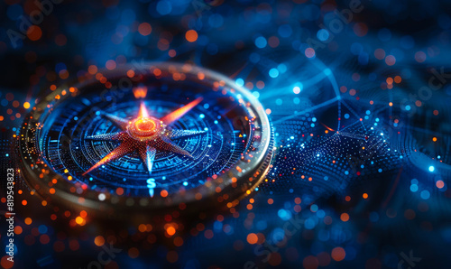 Wallpaper Mural Polyhedral 2025 New Years Concept: Directional Compass Design on Abstract Low-Poly Geometric Wireframe Background Illustration Torontodigital.ca