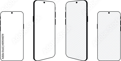 Realistic models smartphone with transparent screens. Smartphone mockup collection. Blank screen on phone different angles views. Vector illustration