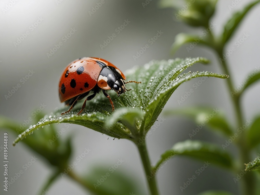 close-up macro photography of ladybug on leaf with white blurry background close-up macro photography of ladybug on leaf with white blurry background
