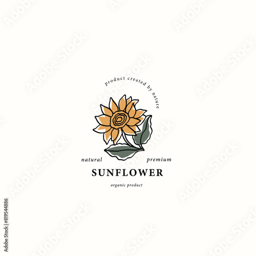 Line art sunflower branch logotype