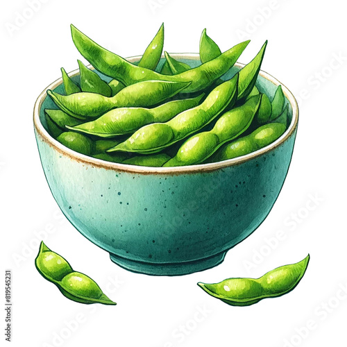 Popular Japanese menu Edamame Beans in a bowl watercolor clipart ,AI Generated.