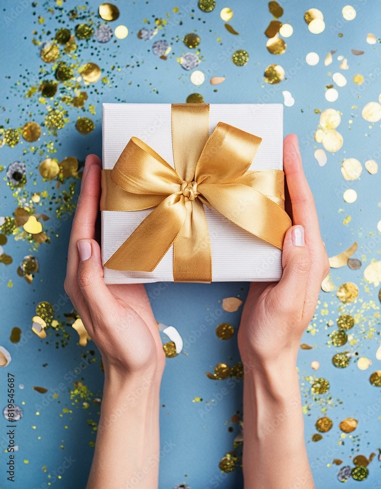 Festive Revelry: Woman's Hands Display Elegant Gift Box Festive Revelry: Woman's Hands Display Elegant Gift Box