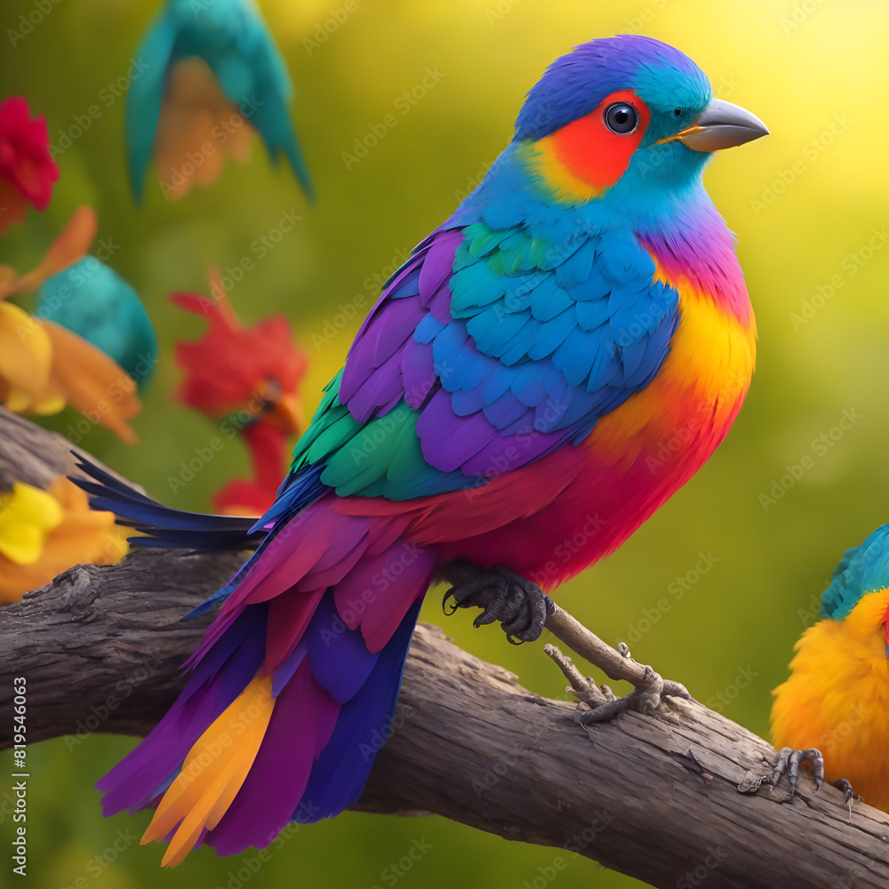Obraz premium Bright exotic bird in a tropical garden, sunlight
